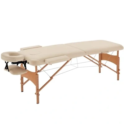 Abbildung von HOMCOM Massagetisch, klappbare Massageliege, höhenverstellbarer Massagebank, Massagebett mit Kopfstütze, für Spa, Salon, Kunstleder, Holz, Creme
