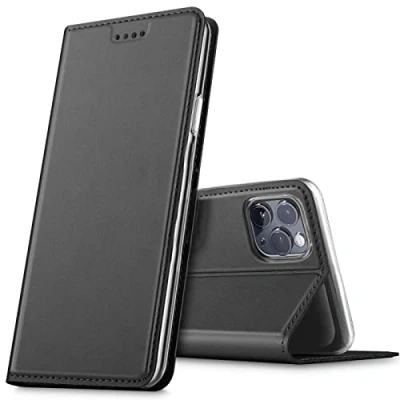 Abbildung von Verco Handyhülle für iPhone 13 Pro, Premium Handy Flip Cover Apple Pro Hülle [integr. Magnet] Book Case PU Leder Tasche, Schwarz