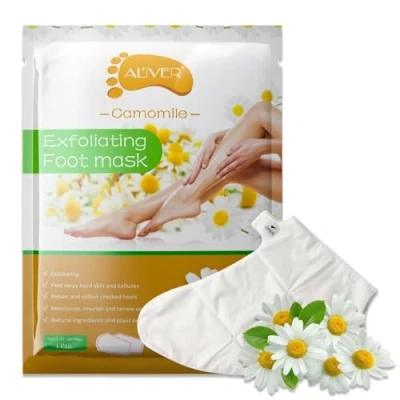 Abbildung von P Beauty Fußmaske Kamillenextrakt Exfolierendes Fußpeeling zur Entfernung von raue Haut, Hühneraugen &amp; Risse Pflegend Feuchtigkeitsspended Natürliche Fußpflege für seidige Füße 1 Paar
