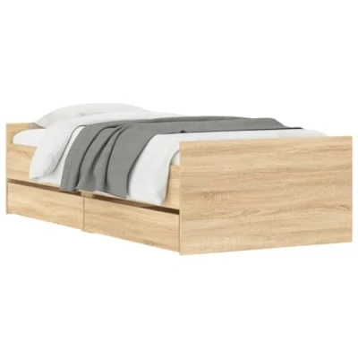 Abbildung von vidaXL Bettgestell, Bettrahmen mit Lattenrost, Bett Gästebett Schubladen, Einzelbett Schlafzimmerbett Schlafzimmermöbel, Sonoma Eiche 100x200cm