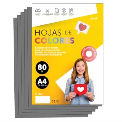 Abbildung von Buntes Papier A4 80g für Drucker &amp; Basteln, Farbige Blätter Kinder, Kreativprojekte, Karten Schule M office (500 Blatt, Grau)