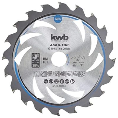 Abbildung von kwb Kreissägeblatt 150 x 20 mm, leichtgängig, speziell für Akkumaschinen, Sägeblatt geeignet Weich und Hartholz, Tischlerplatten Spanplatten