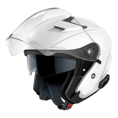 Abbildung von Sena Outstar S Smart Jethelm mit integrierter Bluetooth Intercom &amp; Smartphone Konnektivität (Weiß, M)