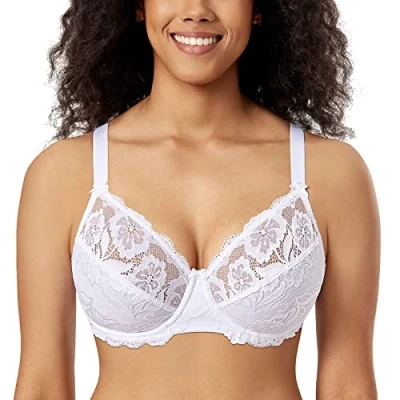 Abbildung von DELIMIRA Damen Vollschalen BH ungefütterte Spitze Tüll Cup,mit Bügel Weiss 100B
