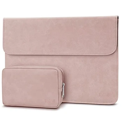 Abbildung von TECOOL 13,3 Zoll Laptophülle Leder Wasserdicht Tasche für 2012 2020 2022 MacBook Air/Pro 13 13.6 M2 M1,2021 2023 Pro 14 M3 M1 A2918/A2992/A2442/A2779,Surface Laptop 5 1,Babyrosa