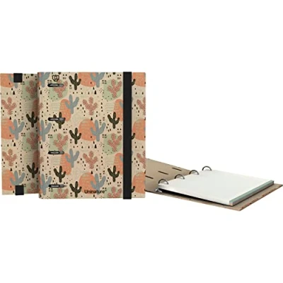 Abbildung von Unipapel 4 Ringe, umweltfreundlich, A5 Inklusive Nachfüllpackung 90 Blatt, g, Raster 5 x cm, Farbbänder Uninature Design Cactus FSC Recycled Carpebook
