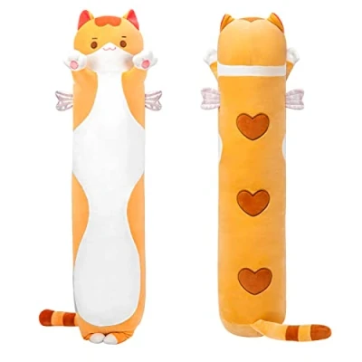 Abbildung von Mewaii Stofftiere Katzen Orange 130CM Plüsch Kissen Lang Kätzchen Plüschtier Ausgestopftes Tier Spielzeug Kuschelkissen Geschenk Plüschkissen