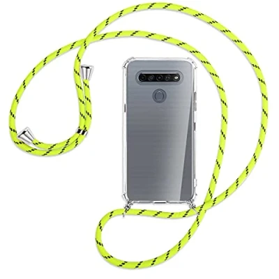 Abbildung von mtb more energy® Handykette kompatibel mit LG K61 (LM Q630, 6.5&#039;&#039;) Neon Gelb gestreift Smartphone Hülle zum Umhängen Anti Shock Full TPU Case