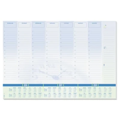 Abbildung von SIGEL H6350 Papier Schreibtischunterlage DIN A2, Kalender 2026 2028, Tages und Wochenplan mit Stundeneinteilung, 30 Blatt, Schreibunterlage aus nachhaltigem