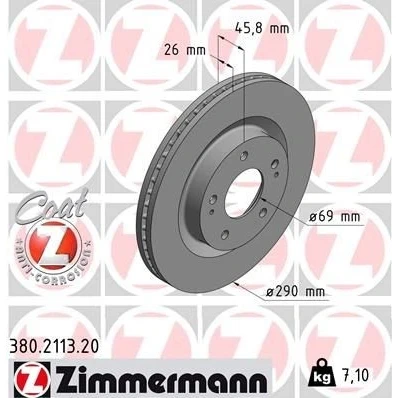 Abbildung von ZIMMERMANN COAT Z 380.2113.20 Bremsscheibe 290 26 7/5 5 114 innenbelüftet beschichtet MITSUBISHI: Grandis