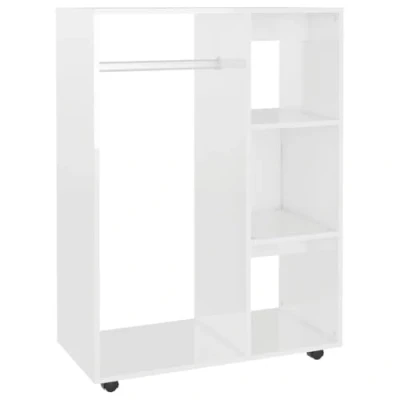 Abbildung von vidaXL Kleiderschrank mit offenem Fach 3 seitlichen Ablagen Rollen Garderobenschrank Garderobe Schlafzimmer Schrank Hochglanz Weiß 80x40x110cm Holzwerkstoff