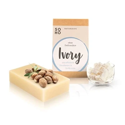 Abbildung von SOHO Naturkosmetik Gesichtsseife IVORY für empfindliche Haut, mit Heilkreide und Sheabutter
