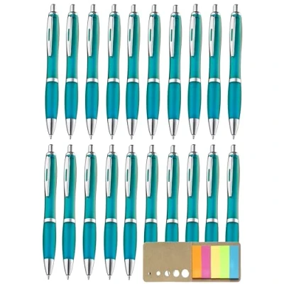 Abbildung von Libetui Set 20 ergonomische Kugelschreiber rutschfeste Griffzone Großraumine blauschreibend Pack 20er Kulis für Büro Haushalt Praxis Schule Gehäuse Türkis, mit Haftstreifen