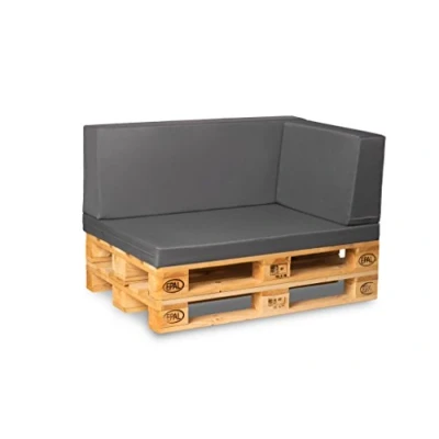 Abbildung von TexDeko Palettenkissen wasserabweisend 3TLG Palettensofa Palettenpolster, Matratzenkissen (120x80x12cm) Schaumstoff für Europalette (Rückenkissen + Seitenkissen in Grau mit wasserabweisendem Bezug)