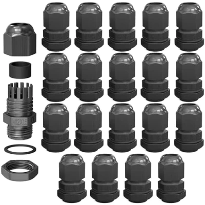 Abbildung von hb digital 20х Kabelverschraubung M12 für 3 6,5mm Kabeldurchmesser IP68 Staub &amp; wasserdicht mit Gummidichtung Gegenmutter Klemmlamellen Stopfbuchse Isolation Kabeleinführung Schwarz