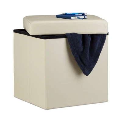 Abbildung von relaxdays Sitzhocker Faltbarer Kunstleder, Creme