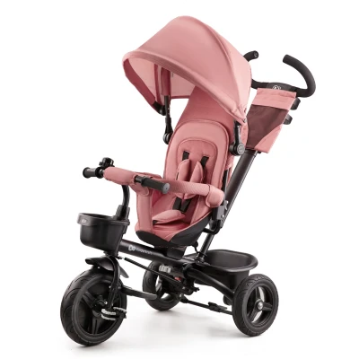 Abbildung von Kinderkraft AVEO Dreirad ab 9 Monate bis 25 kg, Kinderdreirad mit schubstange, Kompakte zusammenklappen, drehbarer Sitz, ausklappbarem Verdeck sonnenschutz, Getränkehalter korb im set, Rosa
