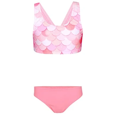 Abbildung von Aquarti Mädchen Sport Bikini Racerback Bustier &amp; Bikinislip, Farbe: Meerjungfrau Rosa/Aprikose, Größe: 122