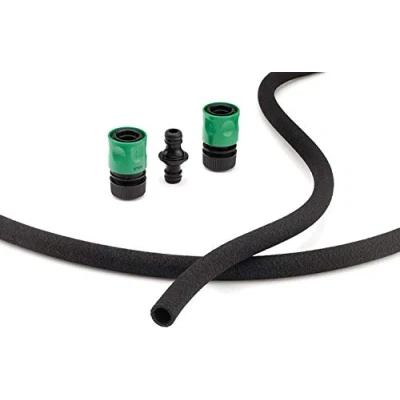 Abbildung von REHAU Perlschlauch 7,5m Set, aus Recyclingmaterial, wassersparende gezielte Bewässerung von Pflanzenreihen/Beeten, individuell anpassbar, mit Armaturen