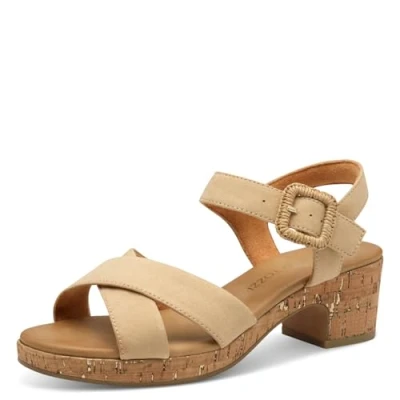 Abbildung von MARCO TOZZI Damen Sandalen mit Absatz Runde Spitze Schließe, Braun (Biscuit), 41 EU