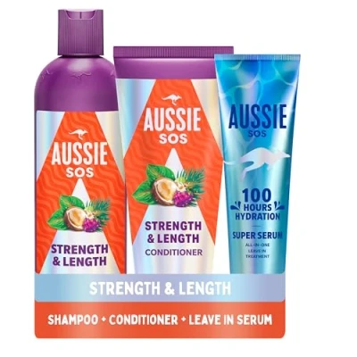 Abbildung von Aussie Strength And Length Shampoo Conditioner Set, Hydrates Strengthens Long, Weak Hair, Nourishes Fragile Hair To Help Prevent Split Ends Breakage From Styling Damage