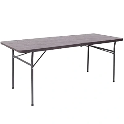 Abbildung von Flash Furniture Elijah Klapptisch mit Tragegriff, 1,8 m, Holzmaserung, Kunststoff, Braun