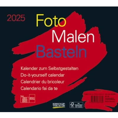 Abbildung von Foto Malen Basteln Bastelkalender quer schwarz 2025: Fotokalender zum Selbstgestalten. Do it yourself Kalender mit festem Fotokarton. Format: 24 x 21,5 cm
