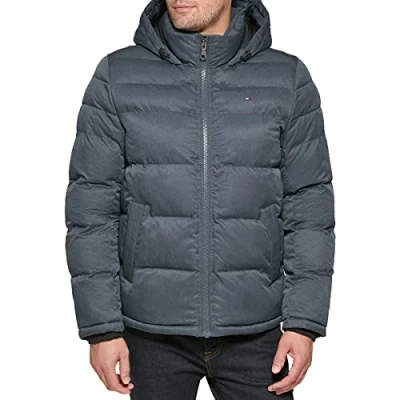 Abbildung von Tommy Hilfiger Herren Down Alternative Hooded Puffer Coat Daunenoberbekleidung, Marineblau (Heather Navy), XXL