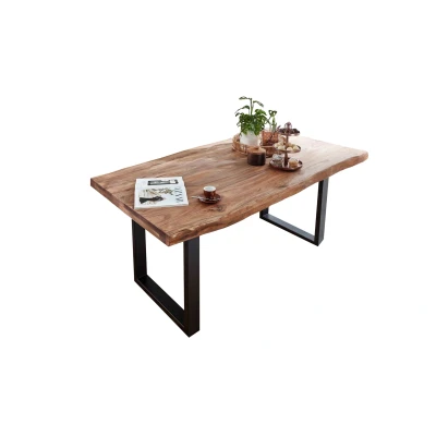 Abbildung von Massivart® Baumkantentisch THEA / Massivholz Sheesham Holz 55 mm Tischplatte gebeizt, Standbeine Kufengestell Metall schwarz lackiert Industrial Look