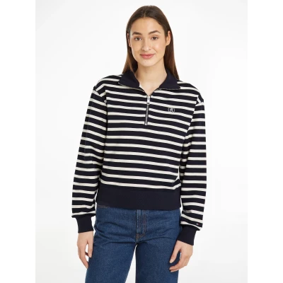 Abbildung von Tommy Hilfiger Sweater &quot;SMD BRETON STRIPE 1/2 ZIP HWK&quot;, Polokragen mit Reißverschlusss, gestreift, Logostickerei