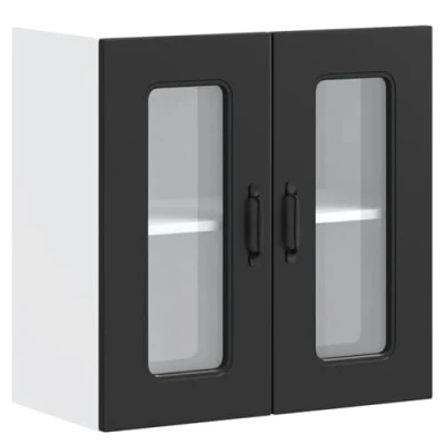 Abbildung von vidaXL Küchen Hängeschrank mit Glastür Kalmar Schwarz Holzwerkstoff, Wandschrank Küche, Wandschrank, Oberschrank, Küchenschrank,