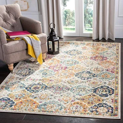 Abbildung von SAFAVIEH Distressed Teppich für Wohnzimmer, Esszimmer, Schlafzimmer Madison Collection, Kurzer Flor, Creme und Multi, 122 X 183 cm