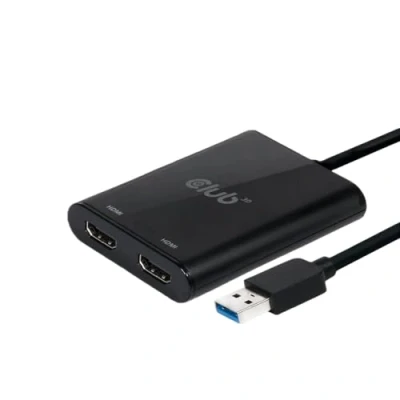 Abbildung von club3D USB A auf HDMI 2.0 Dual Monitor 4K 60Hz Stecker 2X Buchse schwarz, CSV 1474