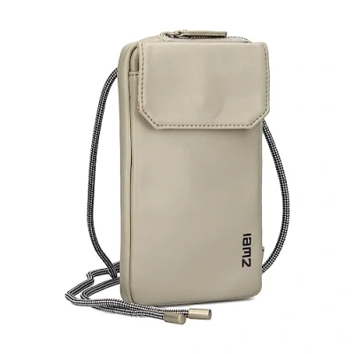Abbildung von Zwei Handytasche zum Umhängen MADEMOISELLE.M MP30 Smartphone Etui &amp; Geldbörse 2 in 1, umlaufender Reißverschluss, längenverstellbarer Riemen, Mini Handtasche 19 x 10 3 cm (cement)