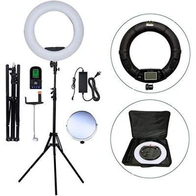 Abbildung von Yidoblo Kamera Foto Video Blitz Kit:18 Zoll Digitalanzeige dimmbar 5500k LED Ringlichtständer mit Fernbedienung,2X Batterie für Smartphone YouTube Selbstporträtaufnahmen