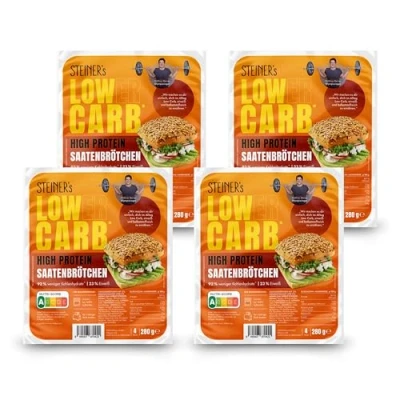 Abbildung von STEINER&#039;s low carb high protein Saatenbrötchen nur 2,8g Kohlenhydrate 23g Eiweiß (4er Pack, 16 Stk.)