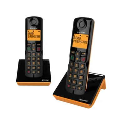 Abbildung von Alcatel S280 Duo Orange Schnurlostelefon Duo, Freisprecheinrichtung, Telefonbuch mit 50 Namen und Nummern, Funktion zum Blockieren von unerwünschten Anrufen