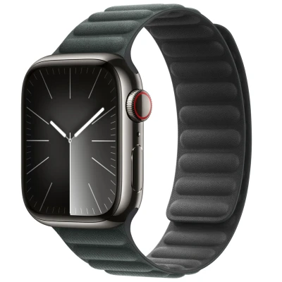 Abbildung von Apple Watch Armband Original Echtes Leder Grün Geeignet für Series 1 9 / SE