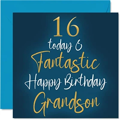 Abbildung von Fantastische Geburtstagskarte zum 16. Geburtstag für Enkel 16 Today &amp; Fantastic Karte von Großeltern, Enkelsohn Geburtstagsgeschenke, 145 mm x Geburtstagsgrußkarten Geschenk