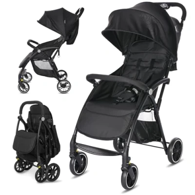 Abbildung von Lorelli Kinderwagen Fresh, Sport Buggy klein zusammenklappbar, nur 5,9kg, kompakter Sportsitz bis 22kg, Baby Reisebuggy mit Flaschenhalter, Einhand Klappsystem, schwarz