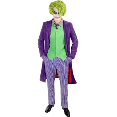 Abbildung von Metamorph Clown Kostüm The Dark Knight Joker Supreme Kostüm, im Stil der Darstellung durch Heath Ledger