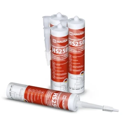 Abbildung von HAUSA Hochtemperatursilikon HS250 rot 4 x 300ml dauerelastische hitzebeständige Dichtmasse +315C Dichtstoff zum Kleben Abdichten von Öfen Kochfeldern Motoren schnellhärtend ölbeständig