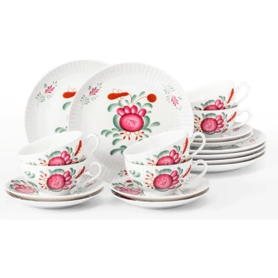 Abbildung von Seltmann Weiden Teeservice &quot;Geschirr Set, 18 Teile, Amina Ostfiesenrose, klein&quot;, (Set, tlg., 6x Teeobertasse, Kombi Untertasse, Brotteller), mit Blütenmotiv, Made in Germany