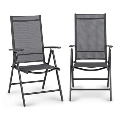 Abbildung von blumfeldt Almeria Garden Chair Gartenstuhl Klappstuhl, 2 er Set, 56,5 x 107 68cm, Rückenlehne mit 7 Positionen, luftdurchlässiges, wasserresistentes Textilgewebe, Aluminium, Anthrazit