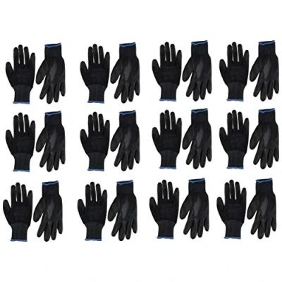 Abbildung von Ogrifox Arbeitshandschuhe, schwarz, aus Nylon, PU Bezug, Gartenarbeiten, die Baustelle und Mechaniker von AJS workwear LTD., Grau1, 12 Pairs Size S(7)