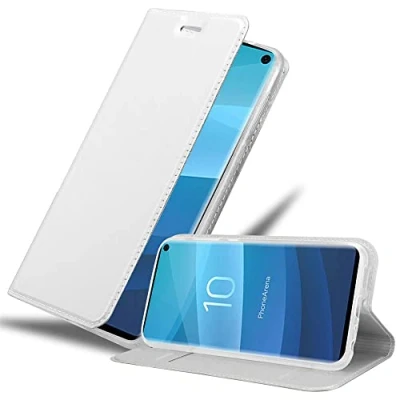 Abbildung von Cadorabo Hülle kompatibel mit Samsung Galaxy S10 4G aus Premium Kunst Leder Flip Klappbare Stoßfeste Magnetische [Standfunktion] [Kartenfächern] Cover für Tasche in Silber