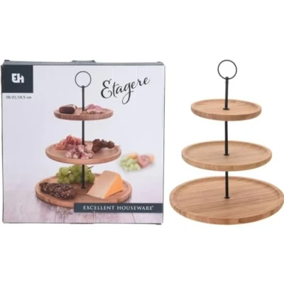Abbildung von INDA Exclusiv Dekoschale Bambus Etagere Runde Servierregal 3 stöckig Ø28xH35cm