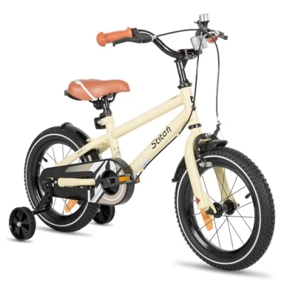 Abbildung von STITCH 16 Zoll Kinderfahrrad für 57 jährige Jungen, 16&#039; Fahrrad Jungen mit Stützrädern, Beige