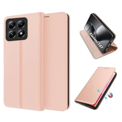Abbildung von FDHYFGDY Hülle für Xiaomi 14T Schutzhülle, stoßfeste Premium PU Leder Brieftasche Case [Magnet] [Standfunktion] [Kartenfach] Schutzhülle aus Klappetui,Roségold