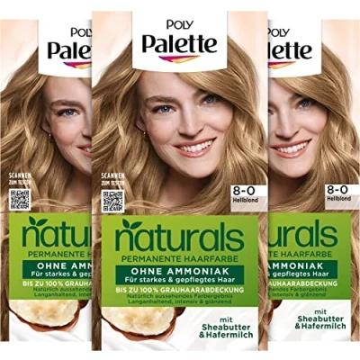 Abbildung von Palette Naturals Permanente Haarfarbe 80 Hellblond (3 x 115 ml), pflegende ohne Ammoniak, Coloration für bis zu 100 % Grauabdeckung